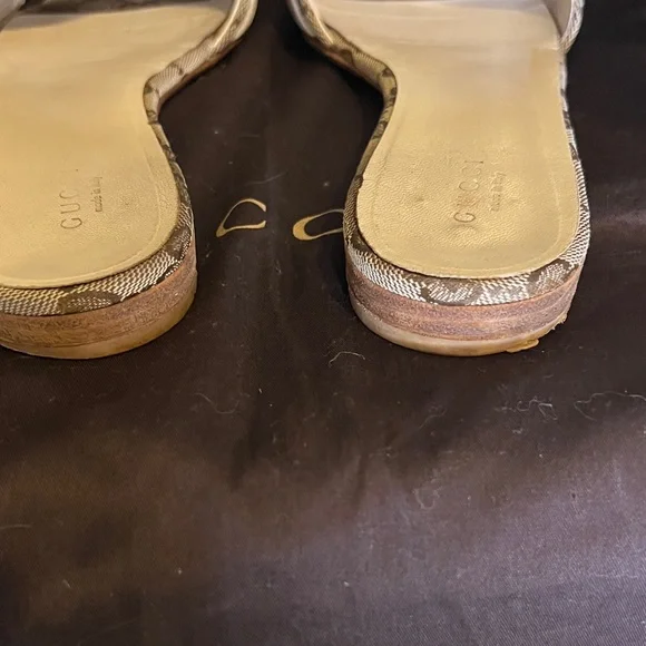 Gucci Women's Brown and Gold Slide Sandals